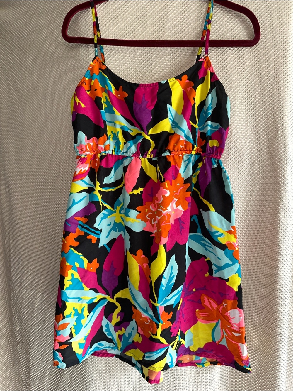 Roxy M Black Tropical Floral Spaghetti Strap Sundress Beach